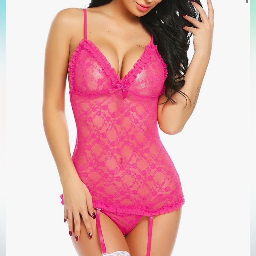 Pink Lace Chemise with garter belts